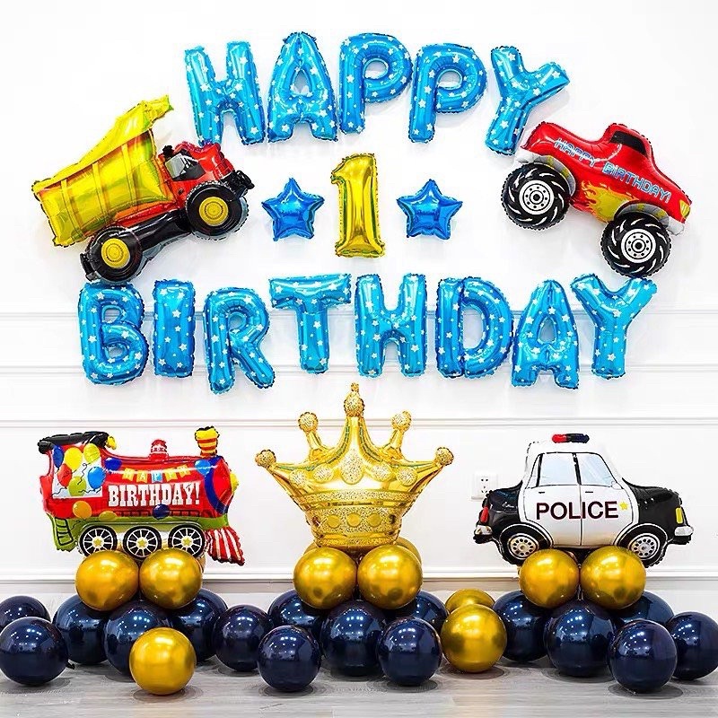 Set bóng trang trí sinh nhật cho bé trai-mẫu xe đủ hoạ tiết