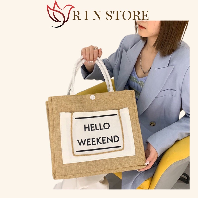 Túi Cói Đi Biển Cói Sang Chảnh, Có Lót và Khóa Kéo Bên Trong RIN