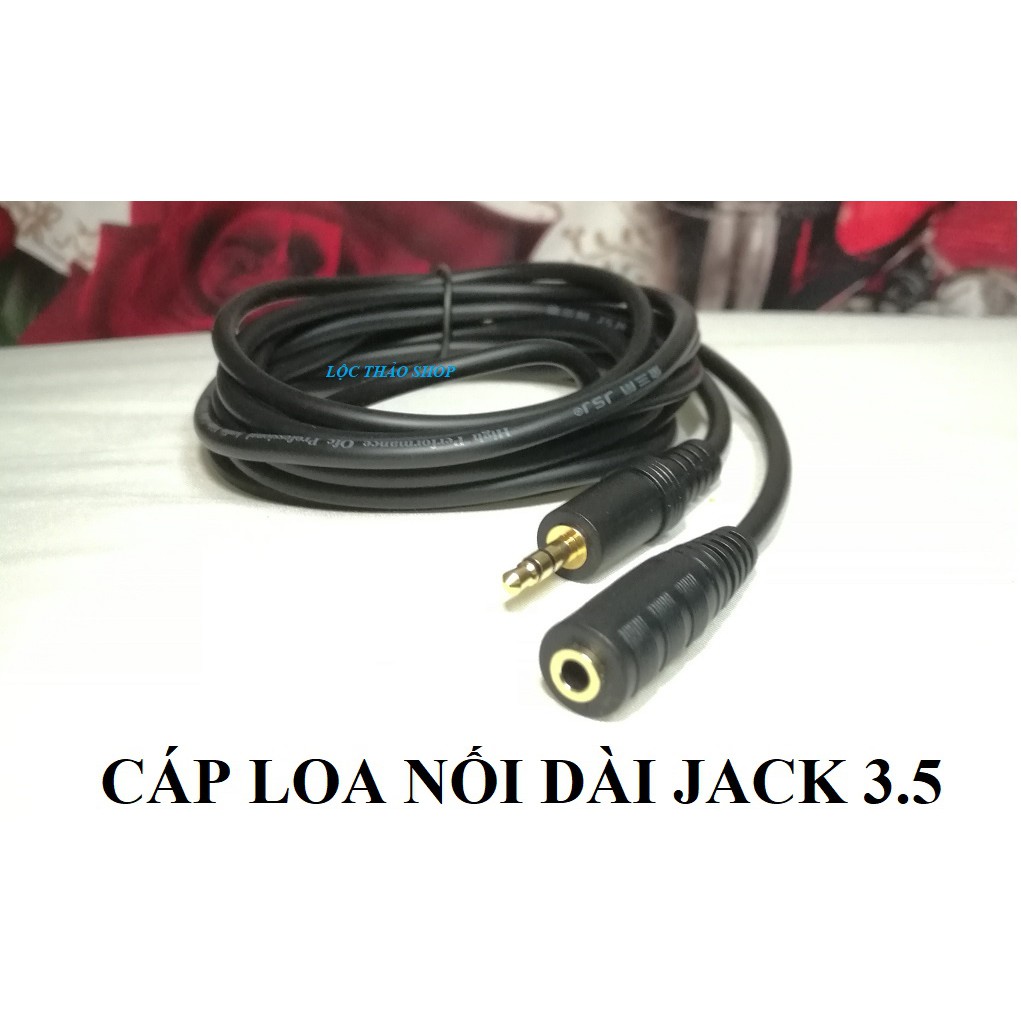 Cáp loa nối dài Jack 3.5 dài 1.8M, 3M, 5M chính hãng JSJ (dây loa 3.5 đầu đực đầu cái)