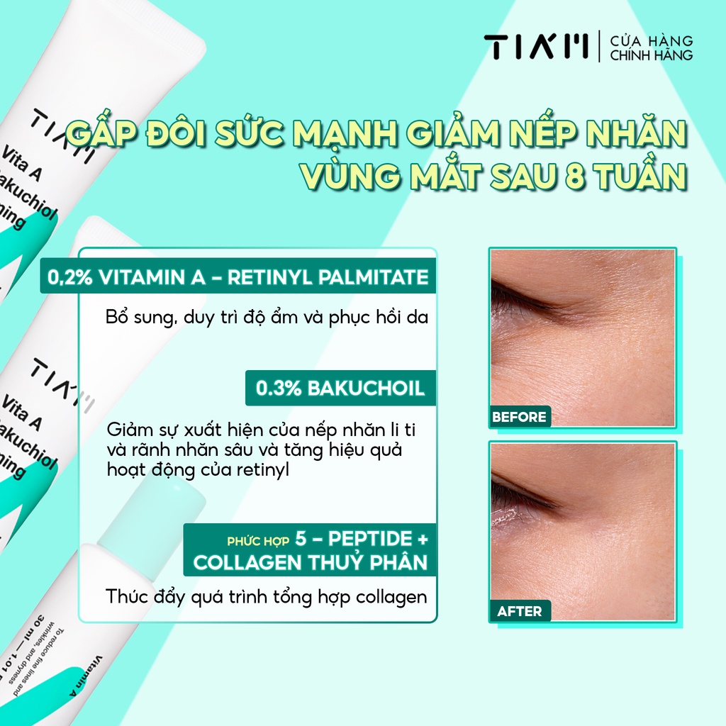 Kem Dưỡng Mắt Bakuchiol Tia'm Làm Mờ Nếp Nhăn, Giảm Quầng Thâm Vùng Mắt - Vita A Bakuchiol Firming Eye Cream 30ml