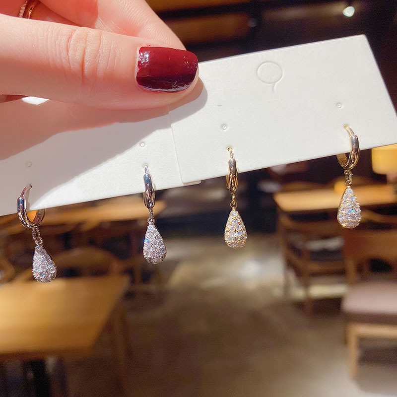 Khuyên Tai Hình Giọt Nước Đính Đá Zircon Phong Cách Hàn Quốc Thời Trang Cao Cấp Cho Nữ