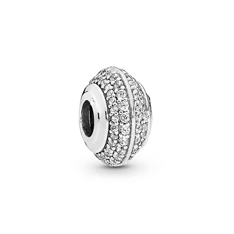 charm pan xỏ ngang đính đá trắng bạc s925 ALE cao cấp