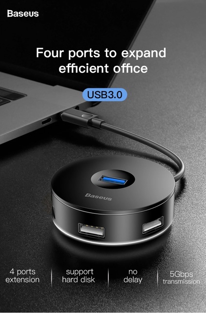 Bộ HUB chuyển đổi Type C sang USB 3.0 Baseus Round Box HUB (4 Port USB, Support Hard Disk)