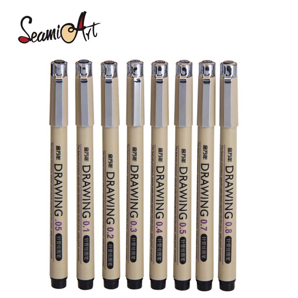 Set 8 Bút Phác Thảo SeamiArt GENVANA Màu Đen Chống Nước Sử Dụng Tiện Lợi Chất Lượng Cao