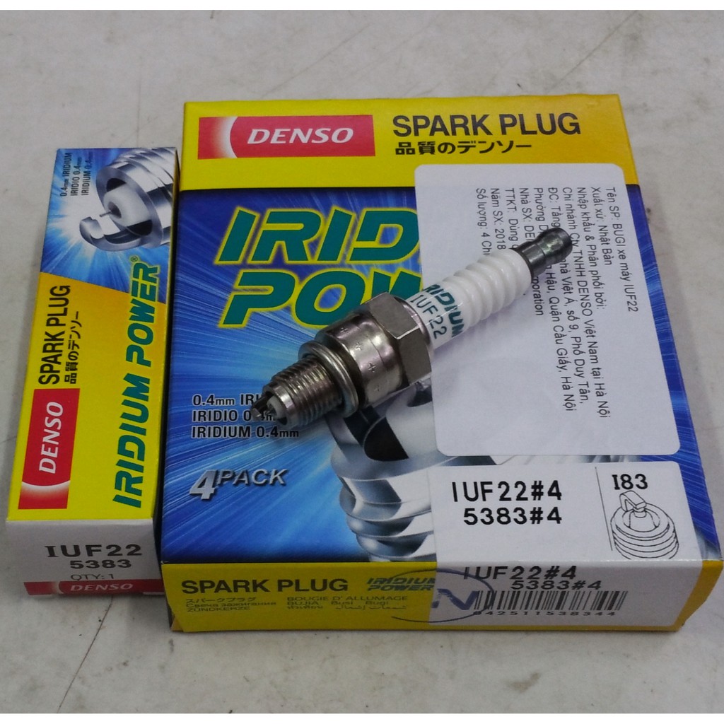 Bugi DENSO  Iridium Power IUF22 chân ngắn xe Grande Axelo DR Wave@/ZX Fu110 Si Ju Taurus Attila