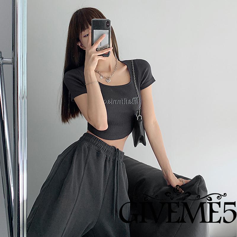 Áo thun tay ngắn thêu họa tiết chữ trẻ trung dành cho nữ