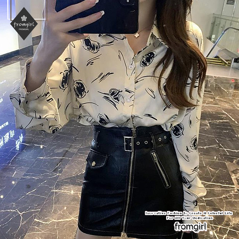 Áo Sơ Mi Voan In Họa Tiết Xinh Xắn Theo Phong Cách Hàn Cổ Điển