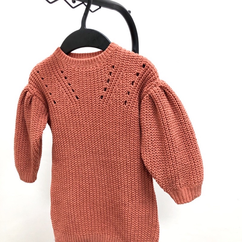 Áo len dài bé gái HM 1-14 tuổi  Quần áo trẻ em dệt kim cổ tròn xuất dư 0722