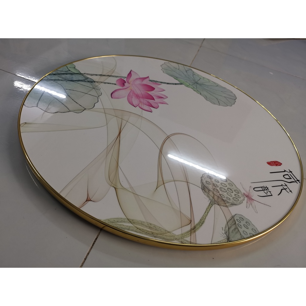 Tranh treo tường hình tròn VTC trang trí hình hoa sen bóng kính hoặc vải canvas 1237606-PC