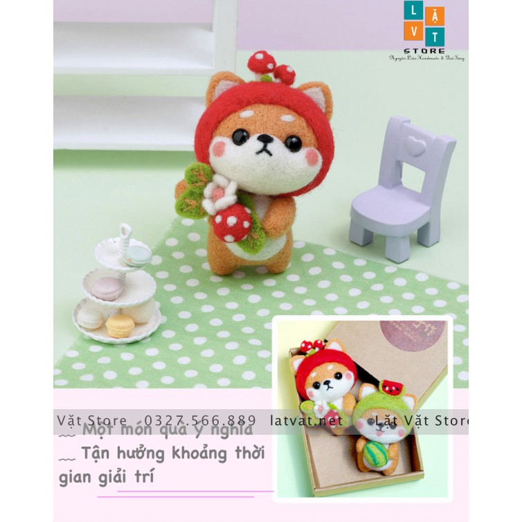 LEN CHỌC CÓ HƯỚNG DẪN - 20 BÉ TÂN BINH SHIBA, chọc len thật dễ dàng, NEEFDE FELTING SHIBA