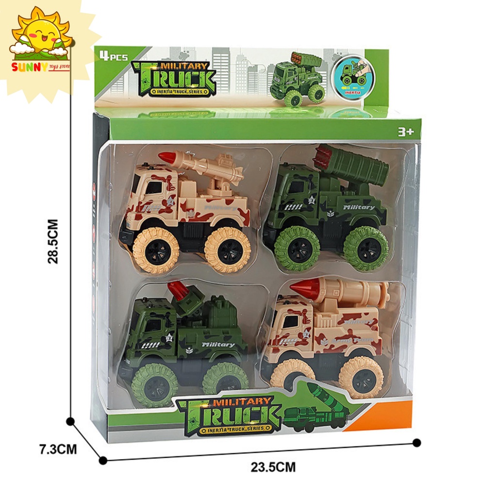Xe Quân sự đồ chơi, bánh xe lớn bằng cao su, Bộ xe ôtô đồ chơi cho bé, Xe Phòng không, Xe Tên lửa, Xe Radar - Sunny Kids