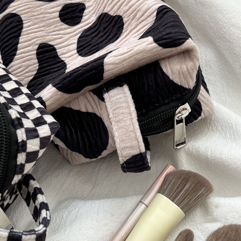 Túi Đựng Bút/Mỹ Phẩm Bằng Vải Nhung Kẻ Sọc Caro Thời Trang