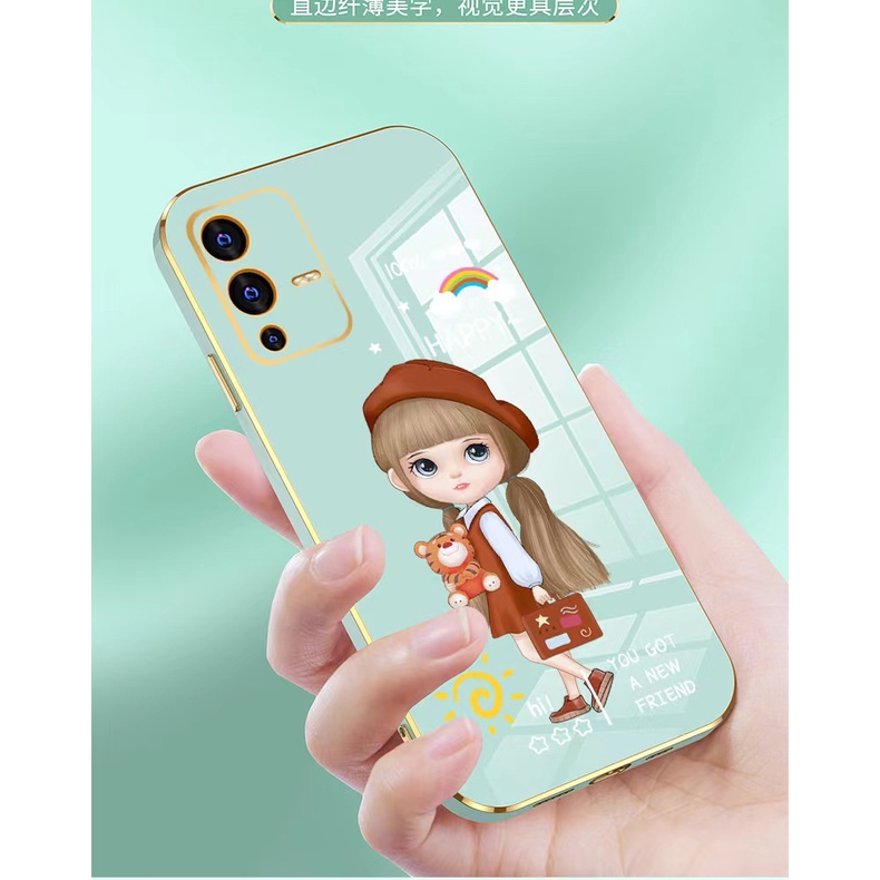 Soft case Samsung A03S A50 A50S A30S A11 M11 A10S A02 A12 5G A21S A30 A20 A22 4G M22 M32 4G M12 A02S M02 M01S Straight edge 90° electroplating cartoon red hat girl mobile phone case