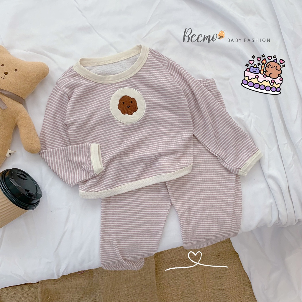 Bộ set quần áo dài tay Beemo vải cotton thêu bánh quy cho bé trai,bé gái từ 1 đến 7 tuổi 22216B