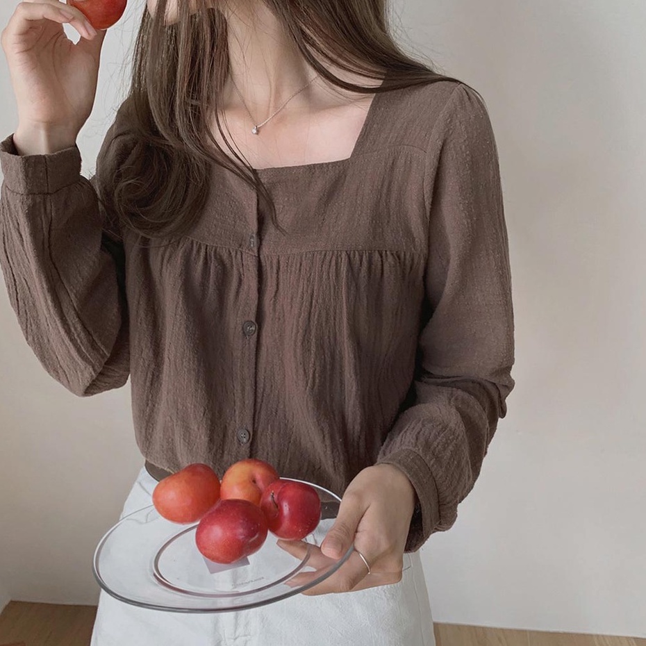 Áo Sơ Mi Tay Dài Màu Trơn Kiểu Hàn Quốc Đơn Giản Dễ Phối Đồ 35890