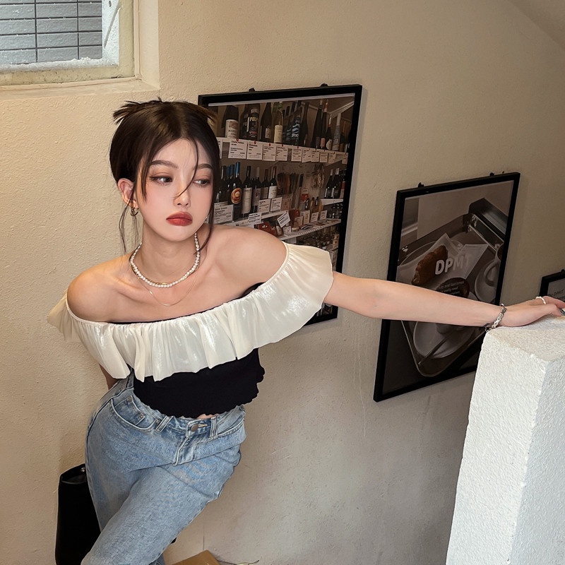 Áo Croptop Dệt Kim Tay Cánh Tiên Dáng Ôm Cho Nữ