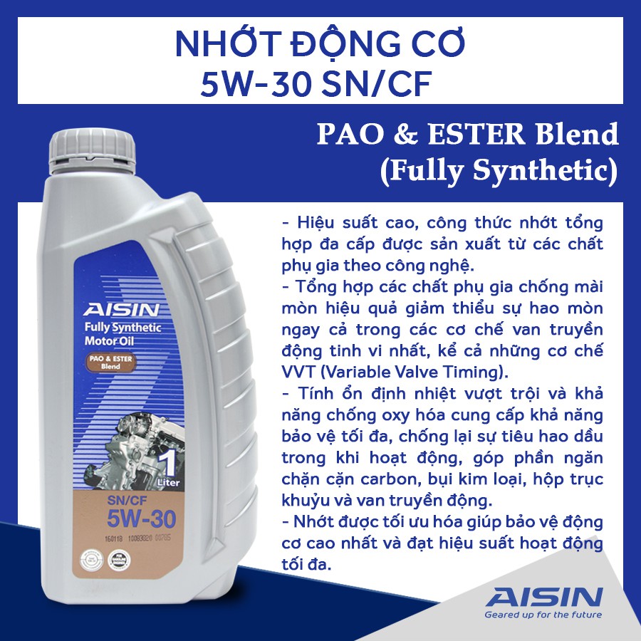 Nhớt Động Cơ AISIN ESEN0531P 5W30 SN / CF Pao &amp; Ester Blend 1L Nhập Khẩu Chính Hãng