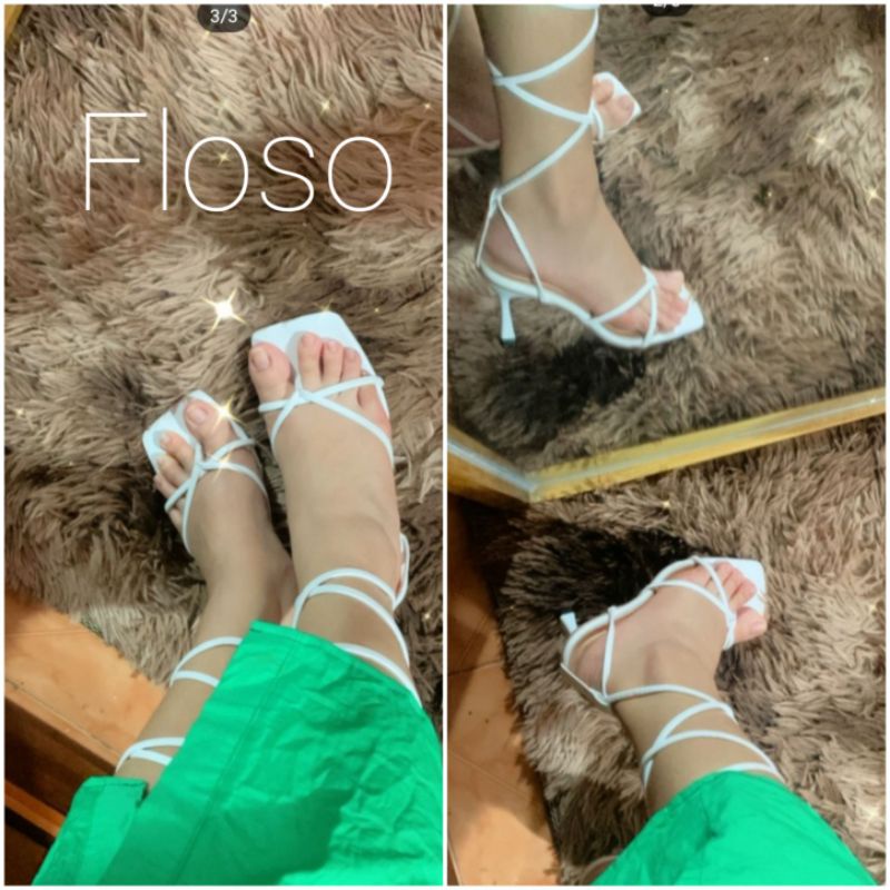 Giày sandal cao gót cột dây xỏ ngón gót 7 phân