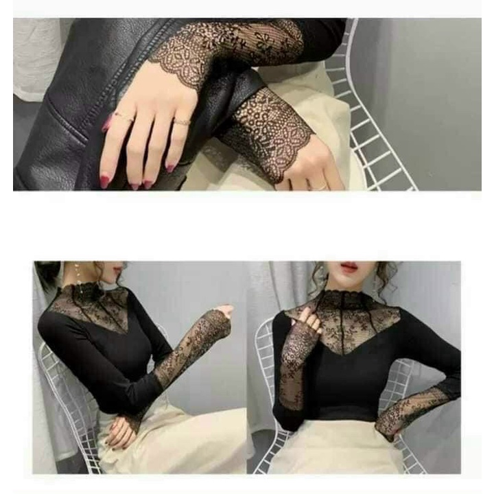 A63- Aó Giữ Nhiệt Nữ Lót Lông Pha Cổ Tay Ren