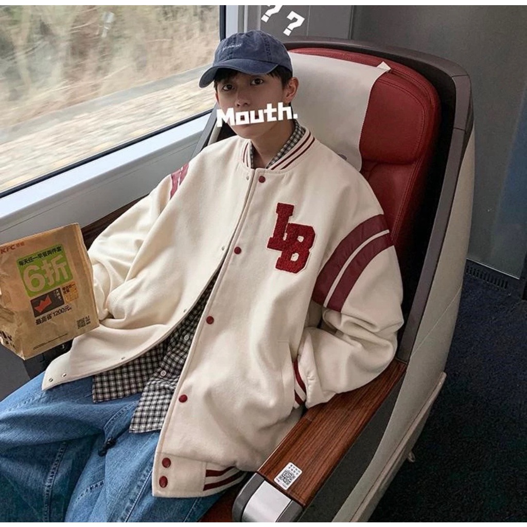 Áo Khoác Bomber Nam LB Màu Be Chất Nỉ Phong Cách