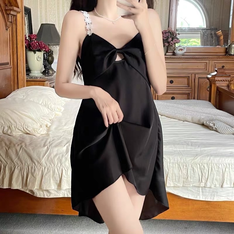 LL2556 - &lt;Đen/Hồng/Xanh&gt; Váy Ngủ Baby Thắt Nơ Gợi Cảm Cho Nữ