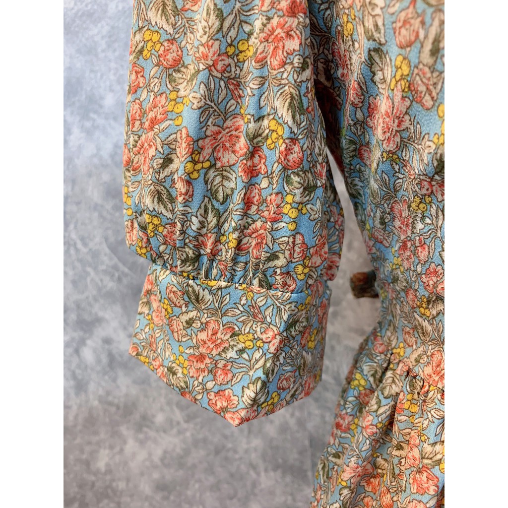 Váy hoa nhí Chiffon cao cấp kiểu dáng vintage pha cổ tàu, tay cộc - Đầm ulzzang Thời trang Shoplora