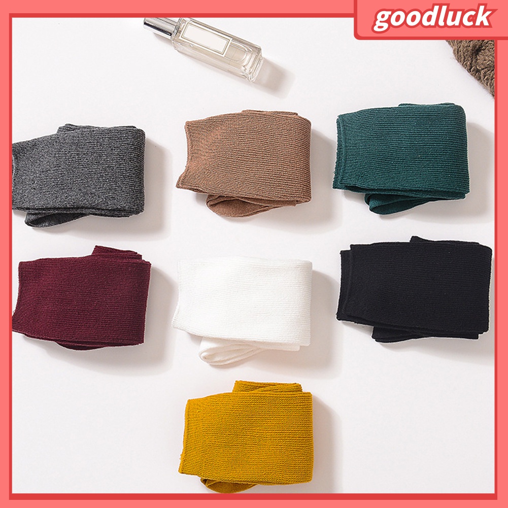 [GOLUK] Vớ Cotton Ống Lửng Co Giãn Thoáng Khí Màu Trơn Thời Trang Thu Đông