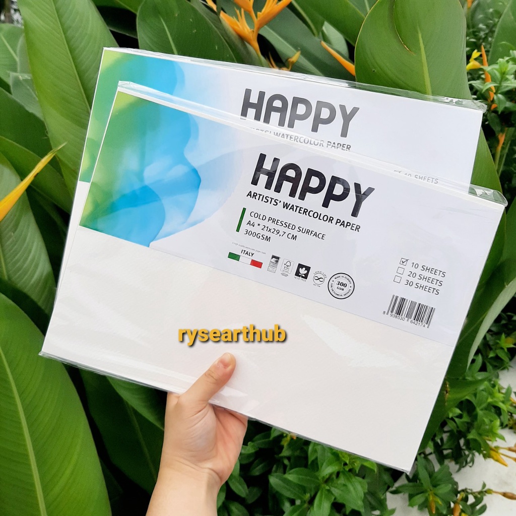Giấy vẽ màu nước HAPPY khổ postcard A6/A5/A4 10 tờ 300gsm