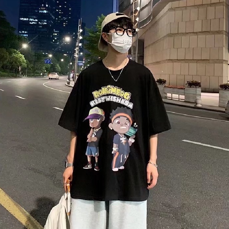 Áo Thun Tay Ngắn Dáng Rộng In Chữ Phong Cách Nhật Bản Thời Trang Cho Nam Và Nữ Size M-8XL