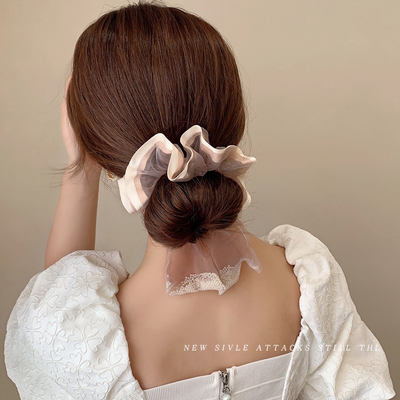 Dây Cột Tóc Lưới Đính Ngọc Trai Nhân Tạo Thời Trang Hàn Quốc