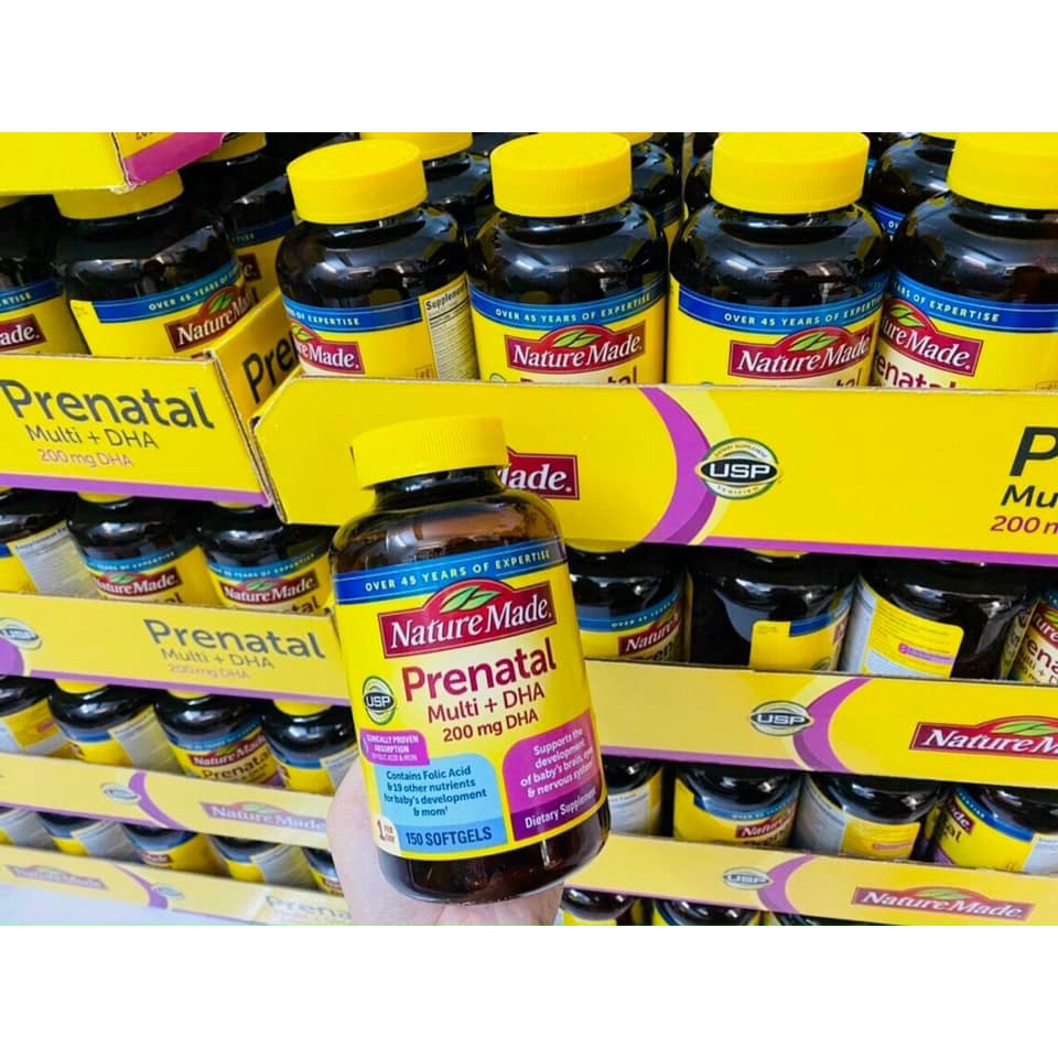 Vitamin bà bầu, Vitamin tổng hợp Bầu Mỹ Nature Made Prenatal Multi + DHA 150 viên