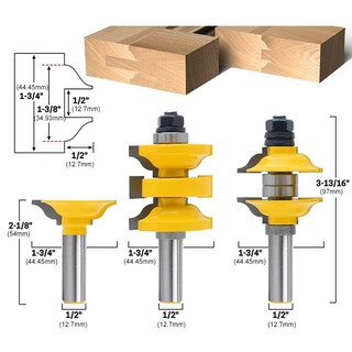 Bộ 3 mũi phay gỗ ghép mộng cửa chính cốt 12ly7