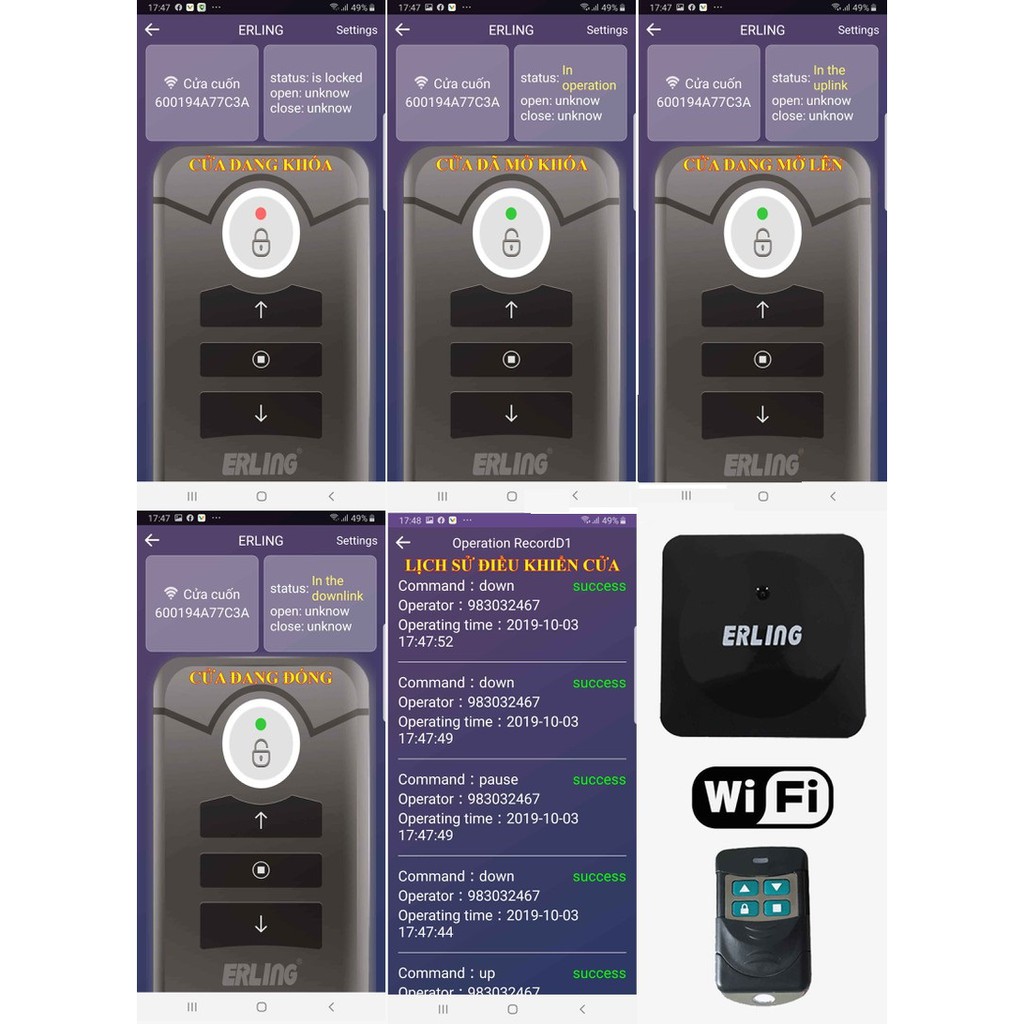 Bộ điều khiển cửa cuốn qua điện thoại - wifi - app ERLING - Hộp nhận cửa cuốn wifi thông minh - Phụ kiện cửa cuốn