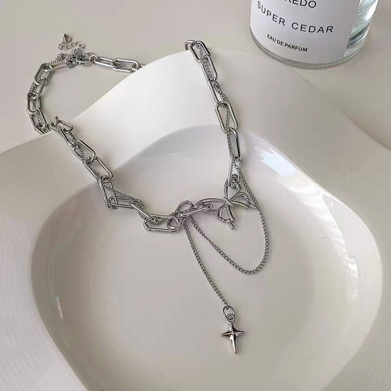 Dây chuyền Choker 2 tầng chuỗi xích dẹt vintage Phụ kiện đơn giản dành cho bạn nữ