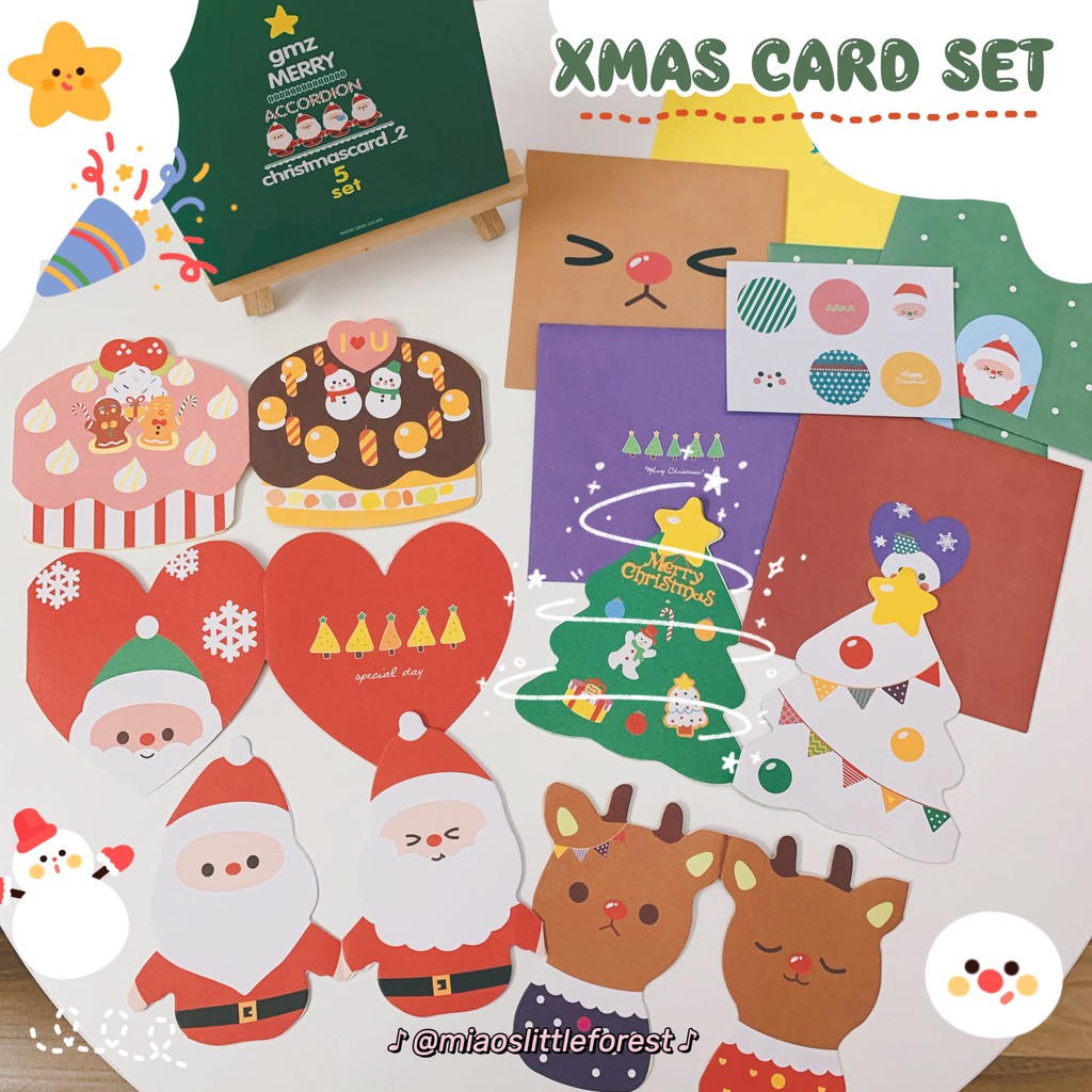 Thiệp Noel MIAO'S LITTLE FOREST set thiệp Giáng Sinh kèm bao thư sticker dán xinh xắn MOT236