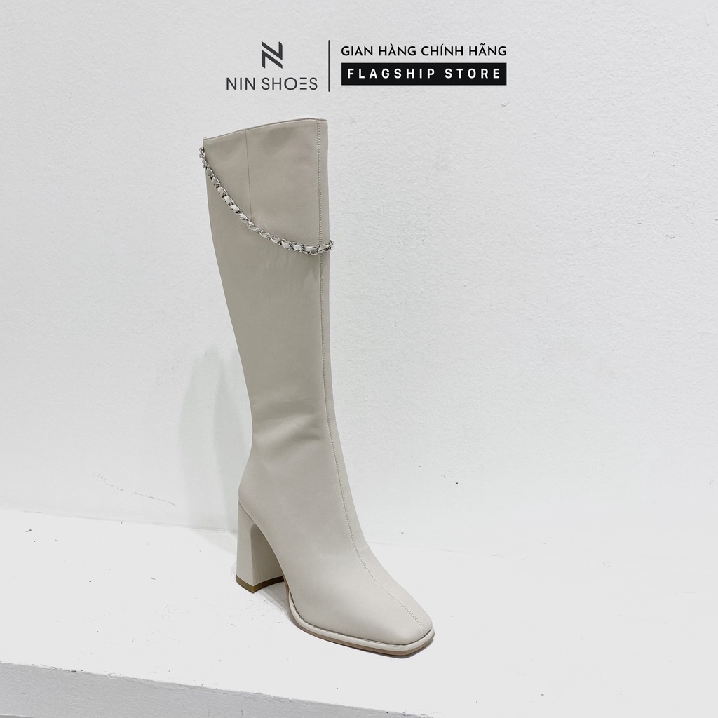 Giày Boot đùi nữ 9p QCCC xích cổ kéo khóa sau da si Ninshoes | BigBuy360 - bigbuy360.vn