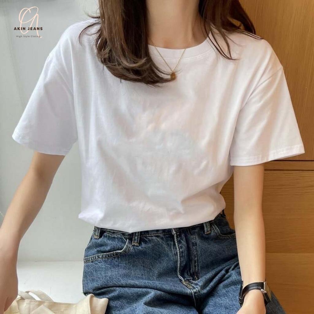 Áo Thun Trắng Trơn Basic Form Rộng, Áo Phông Tay Lỡ Unisex Nam Nữ 100% Cotton Cao Cấp, Akin Jeans APT