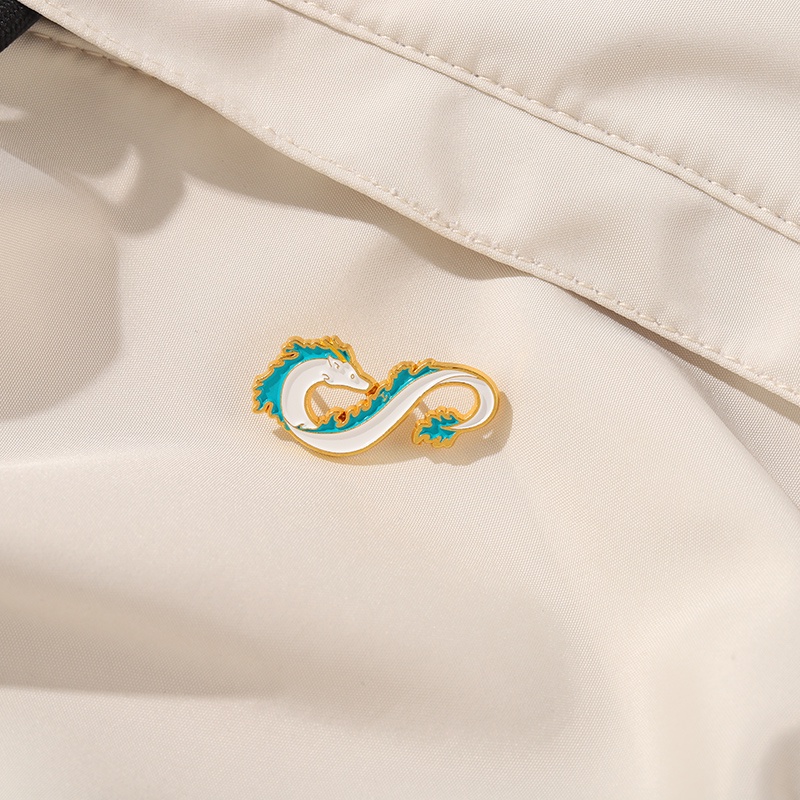 Ghim cài áo Qihe Jewelry hình rồng trắng thời trang