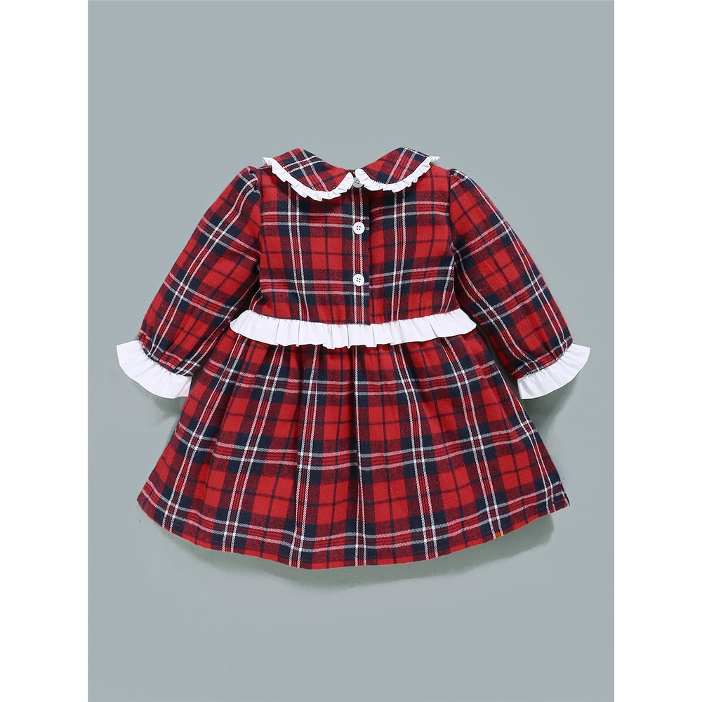 Đầm bé gái sơ sinh MIKRDOO sọc ca rô dài tay cổ Peter Pan