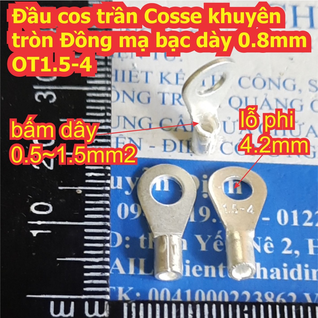 20 cái Đầu cos trần Cosse khuyên tròn Đồng mạ bạc dày 0.8mm hàng tốt OT 1.5 / 2.5 - 4 / 5 kde7728