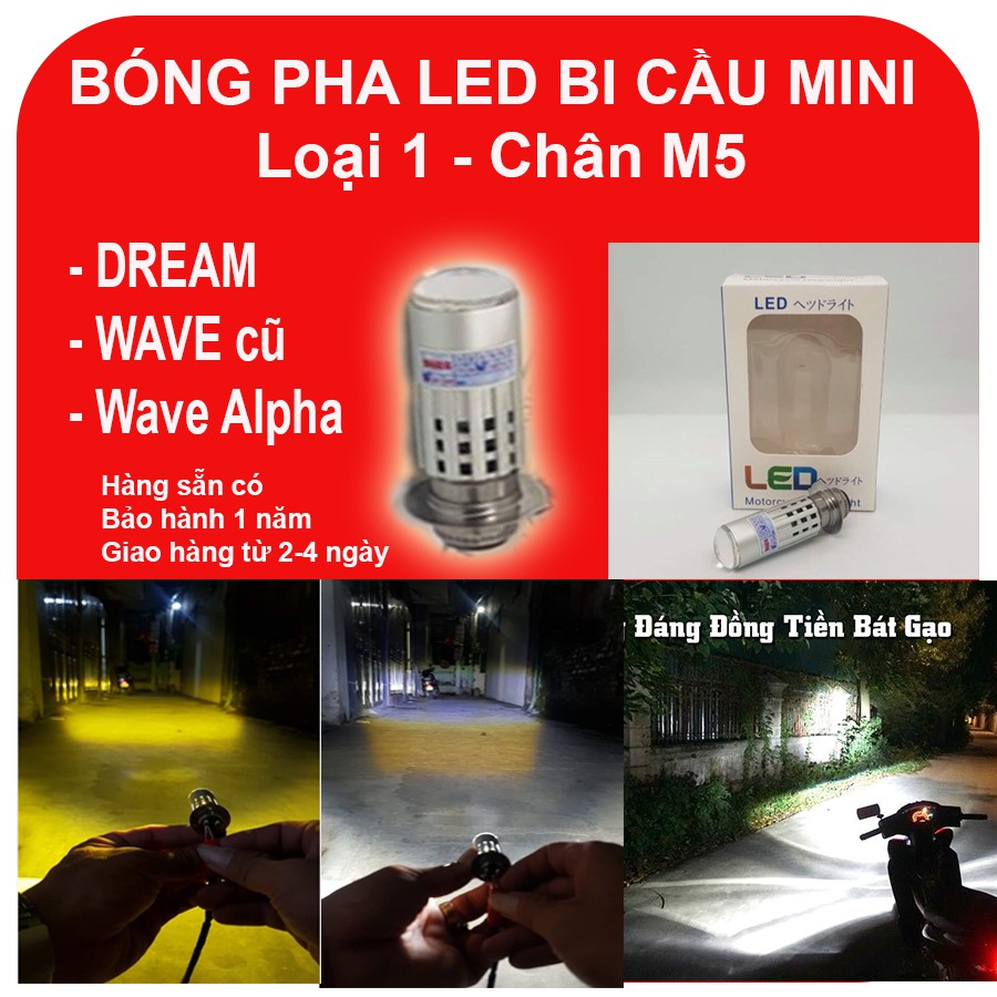 Video Test Bóng pha LED bi cầu-Dream/ZX/W@/Viva/Future đời đầu-chân M5-Pha cốt trắng vàng