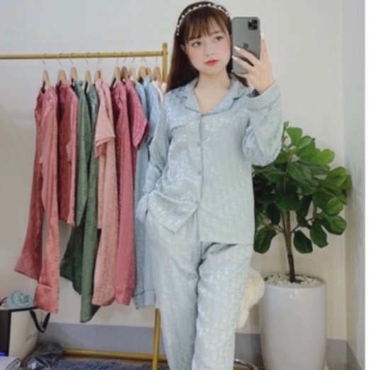 Bộ Đồ Ngủ Pijama Lụa Gấm Cao Cấp Áo Tay Dài cực xinh chất liêu mango cao cấp - Kim Dung Fashion Store