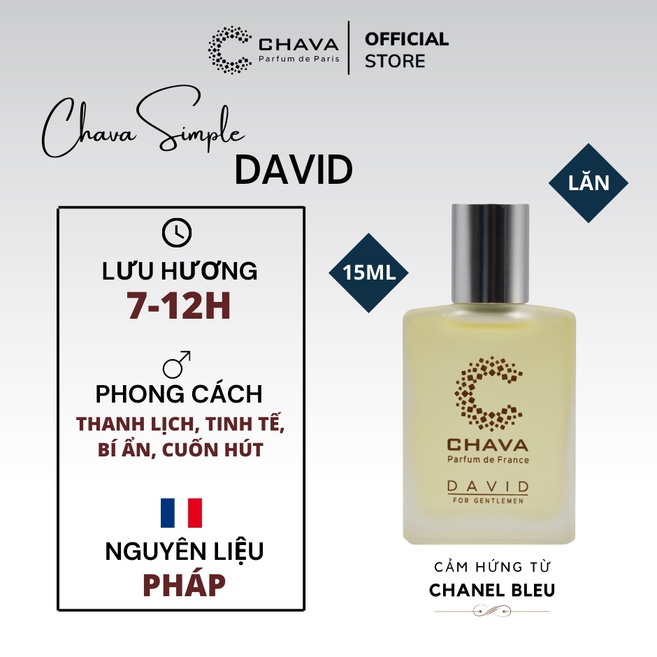 Nước hoa CHAVA DAVID 15ml chính hãng dành cho Nam - theo Tiêu Chuẩn Pháp