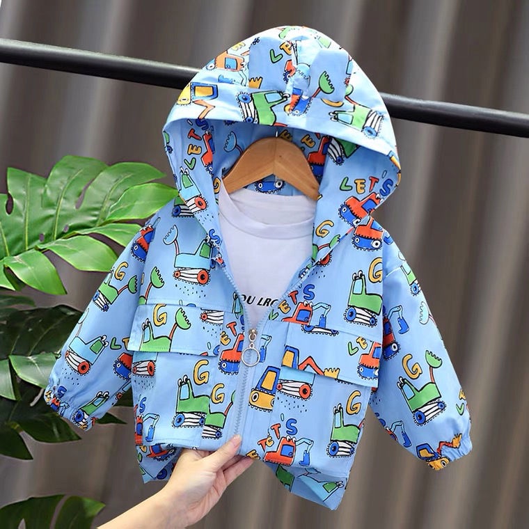 Áo Khoác Có Mũ Khóa Kéo Phong Cách Phương Tây Thời Trang Xuân Thu Cho Bé