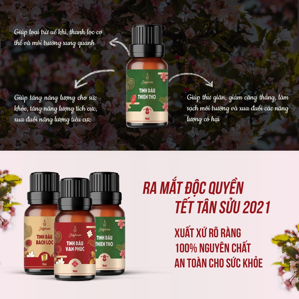 [Mã LIFEM1 giảm 50k đơn 99k] Tinh dầu Thiên Thọ 10ml JULYHOUSE hương vị Tết kết hợp tinh dầu Nhũ Hương, Chanh và Đỗ Tùng