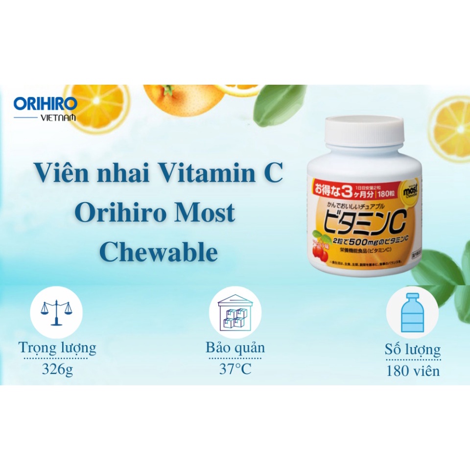 Viên nhai bổ sung Vitamin C Orihiro Most Chewable 180 viên