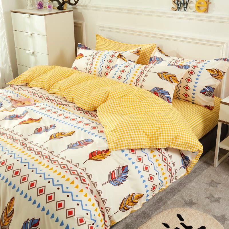 Bộ chăn ga gối Cotton poly M2T Bedding Sóng cam, vỏ chăn mền, drap nệm và 2 vỏ gối