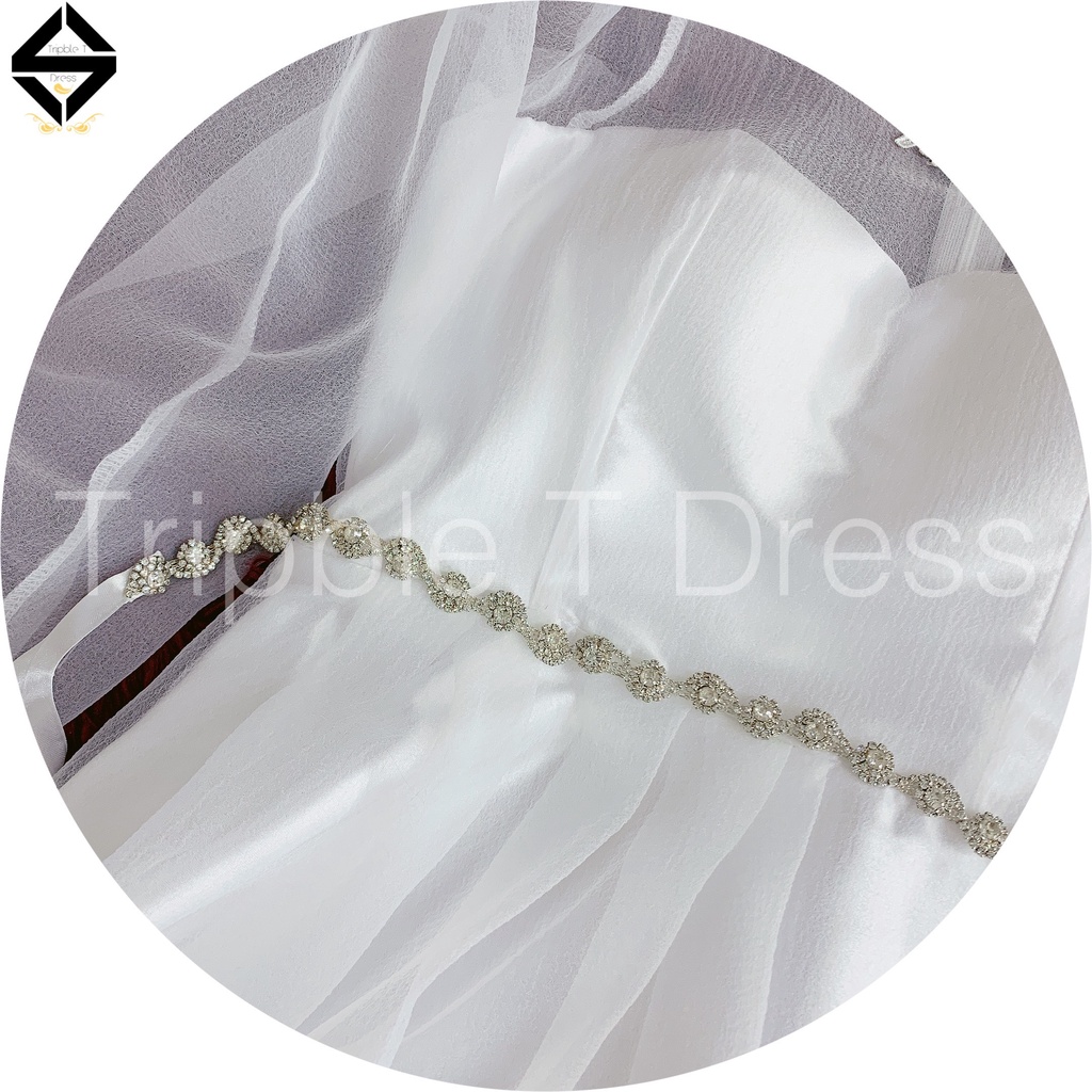 Đầm mặc cưới tay dài phồng voan xốp tặng kèm nơ TRIPBLE T DRESS -Size S/M/L - MS314V