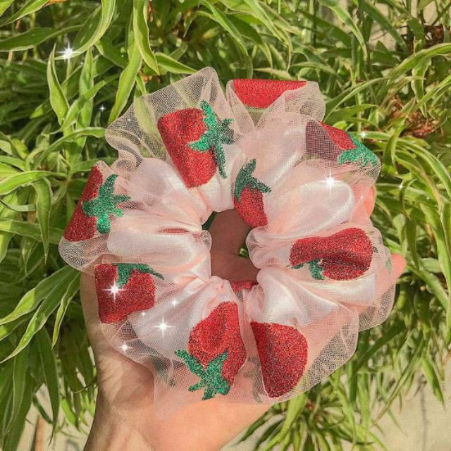 [ Hot ] Scrunchies dâu 2 lớp xinh xắn 🍓