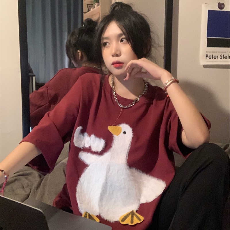 Áo Thun Tay Ngắn Dáng Rộng In Họa Tiết Hoạt Hình Thời Trang Cho Nữ